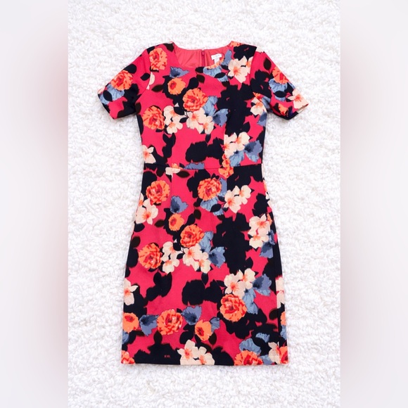 J. Crew Dresses & Skirts - J. Crew Floral Sheath Dress Size 0 Pink Navy Short Sleeve Work Office